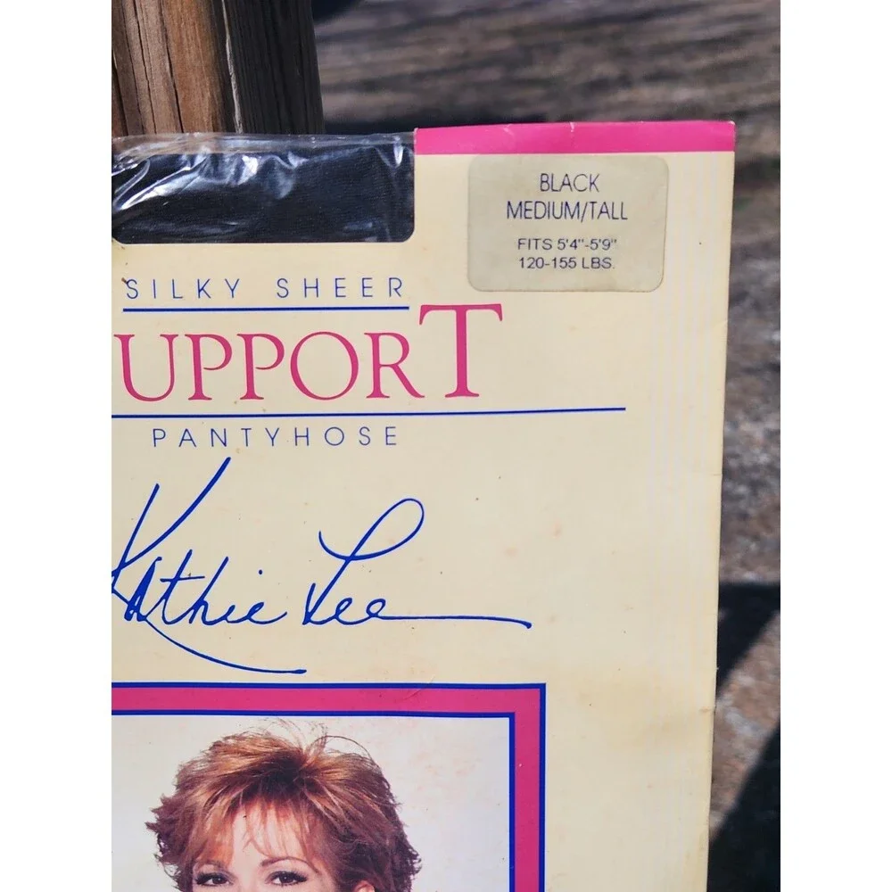Kathie Lee SIlky Sheer Support Pantyhose Control Top Black Medium/Tall To 155lb
